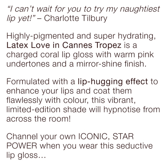 Charlotte Tilbury Latex Love Lip Gloss Cannes Tropez NEW - Picture 7 of 10